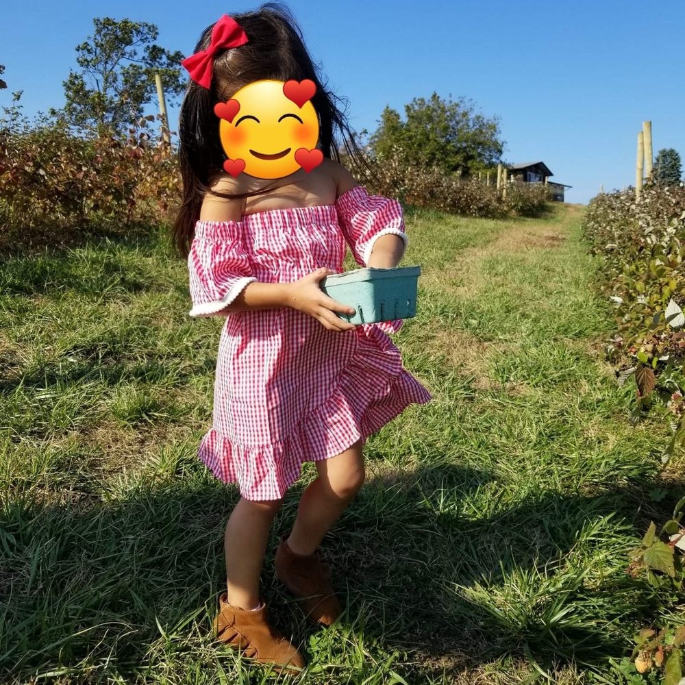Toddler Dress off shoulder red Plaid a- line with ruffles